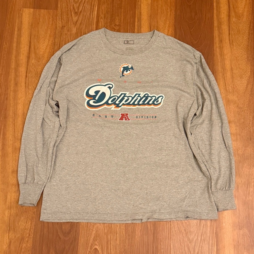 Miami Dolphins Gray Long Sleeve AFC East NFL Graphic T-Shirt Men's Size Large